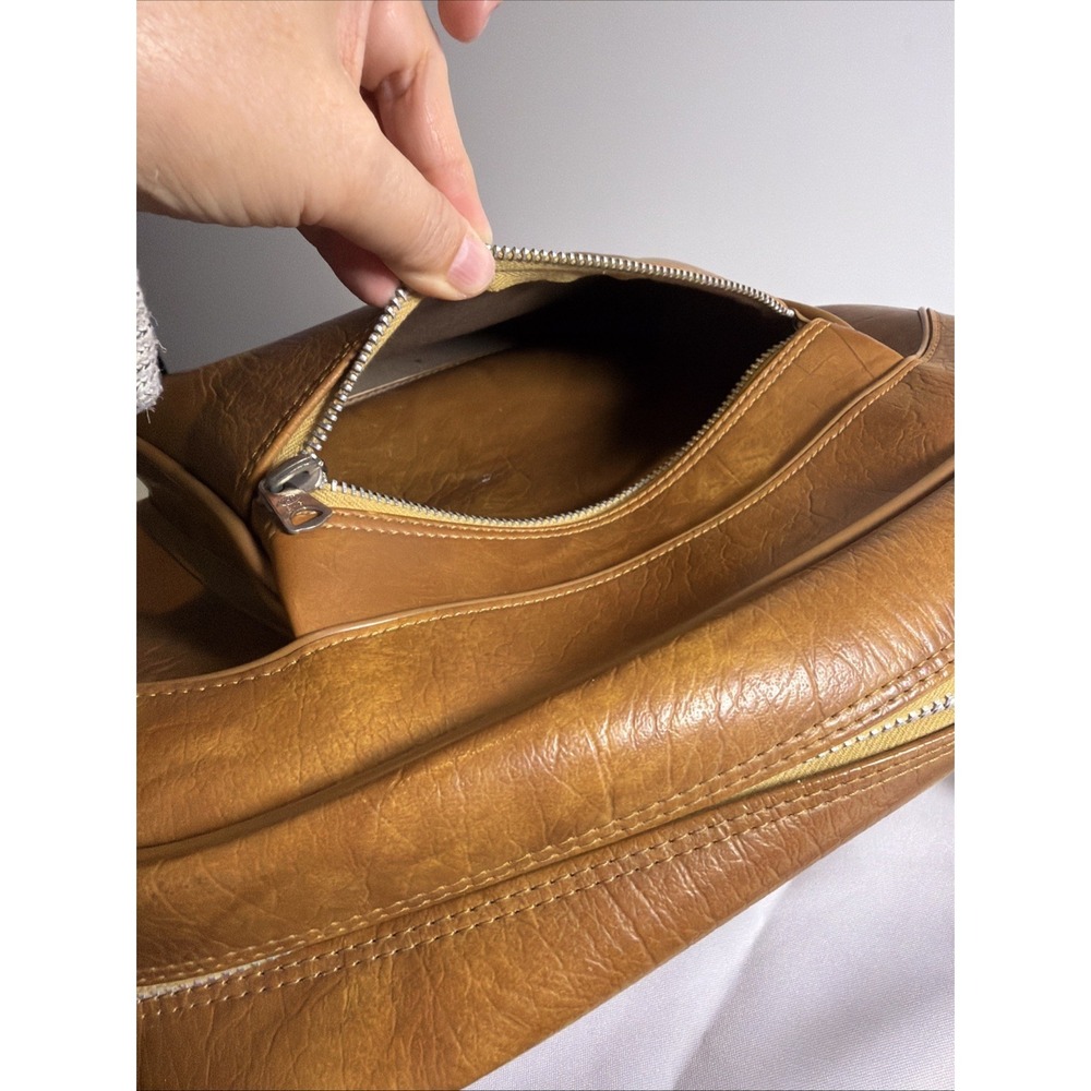 Vintage American Tourister Brown Tan Leather Shoulder Bag travel Carry On Bag - Picture 10 of 16